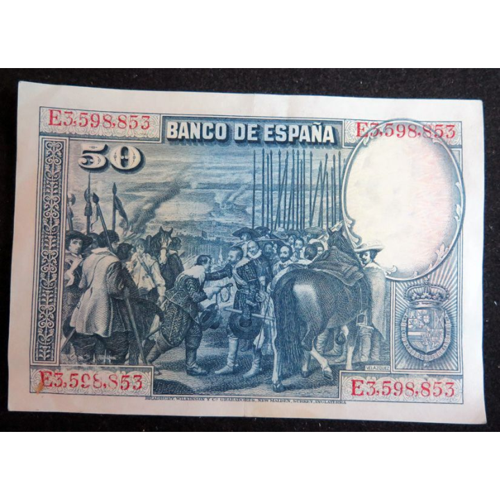 ESPAGNE : Billet de banque de 50 Pesetas VELAZQUEZ  15/08/1928 série E
