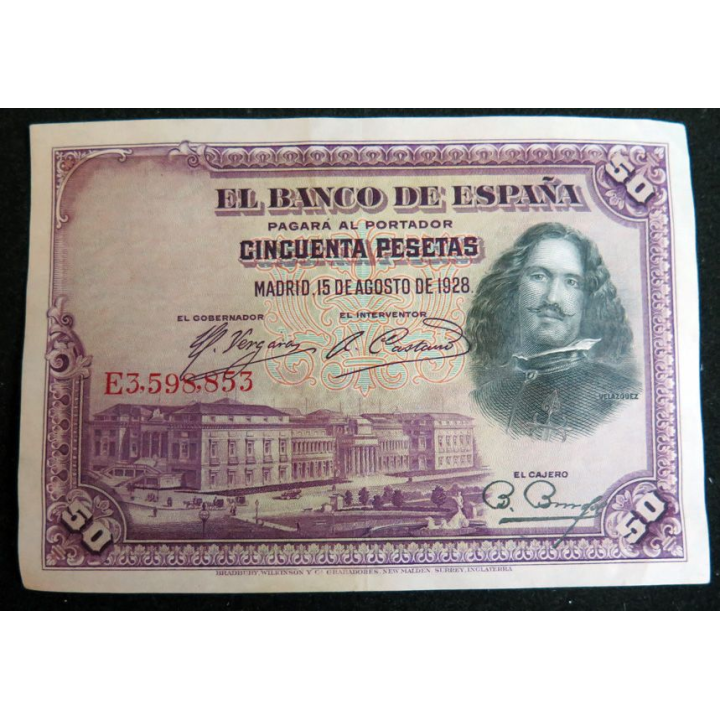 ESPAGNE : Billet de banque de 50 Pesetas VELAZQUEZ  15/08/1928 série E