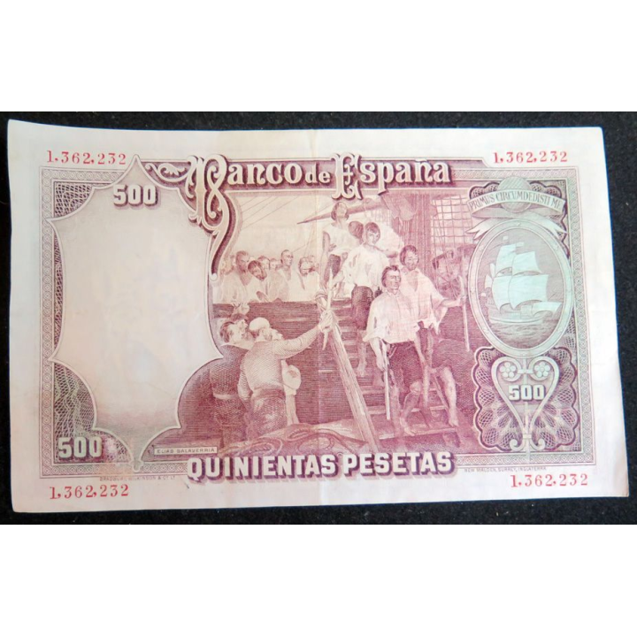 ESPAGNE : Billet de banque de 500 Pesetas JUAN SEBASTIAN  25/04/1931 série L