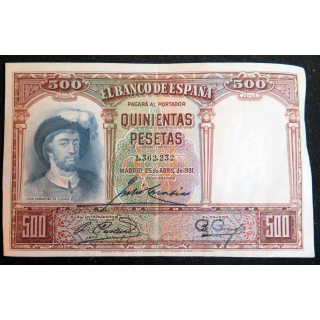 ESPAGNE : Billet de banque de 500 Pesetas JUAN SEBASTIAN  25/04/1931 série L