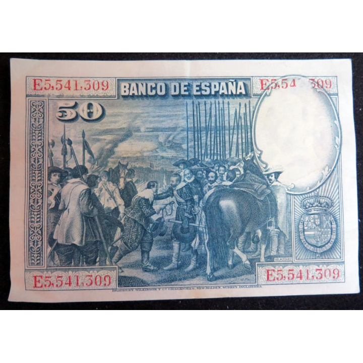 ESPAGNE : Billet de banque de 50 Pesetas VELAZQUEZ  15/08/1928 série E