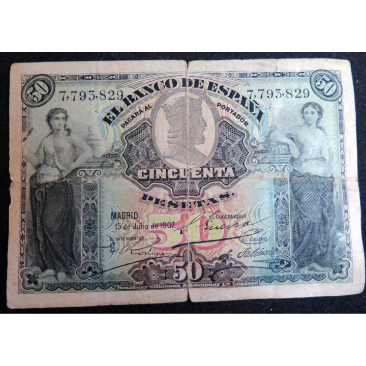 ESPAGNE : Billet de banque de 50 Pesetas 15/07/1907 