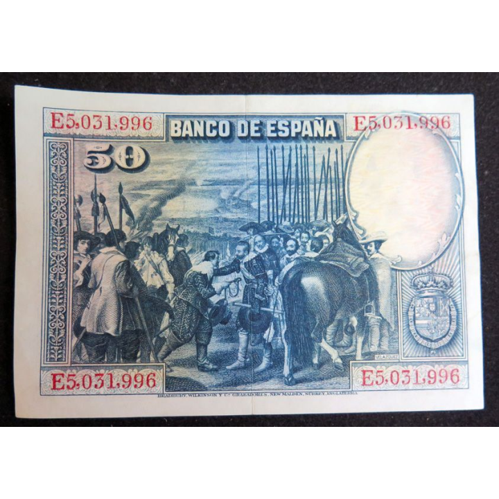 ESPAGNE : Billet de banque de 50 Pesetas VELAZQUEZ  15/08/1928 série E