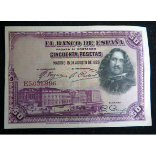 ESPAGNE : Billet de banque de 50 Pesetas VELAZQUEZ  15/08/1928 série E
