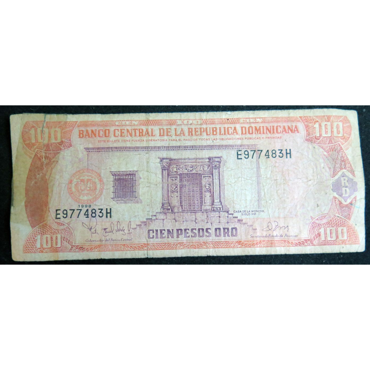 REPUBLIQUE DOMINICAINE : Billet de banque de 100 Pesos Oro 1998 série E