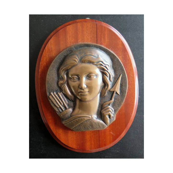 MARINE : Tape de bouche du Sous marin Diane en bronze sur support bois 20 x 15 cm