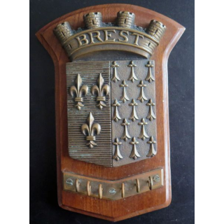 MARINE : Tape de bouche en bronze De La Ville de Brest 22 x 15 cm avec 6 anneaux porte clefs