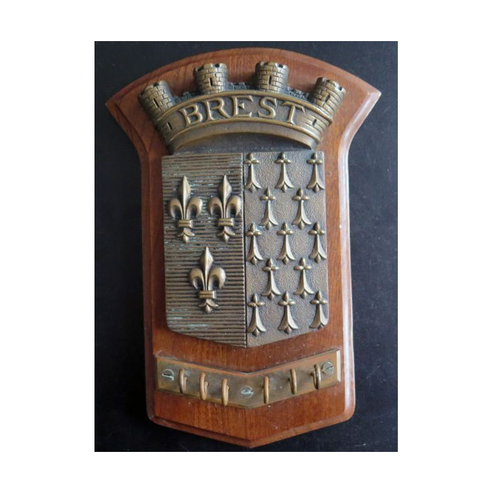 MARINE : Tape de bouche en bronze De La Ville de Brest 22 x 15 cm avec 6 anneaux porte clefs