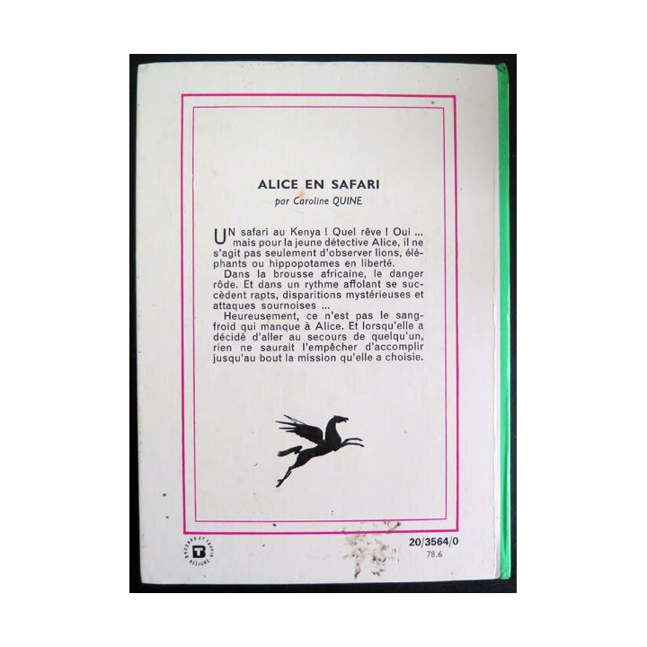 Alice en Safari de Caroline Quine bibliothèque verte 1978