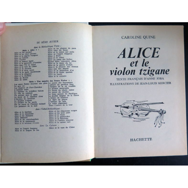 Alice et le violon tzigane de Caroline Quine bibliothèque verte 1978