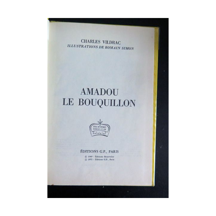 Amadou le bouillon de Charles Vildrac bibliothèque rouge et or 1973