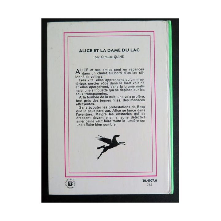Alice et la dame du lac de Caroline Quine bibliothèque verte 1978