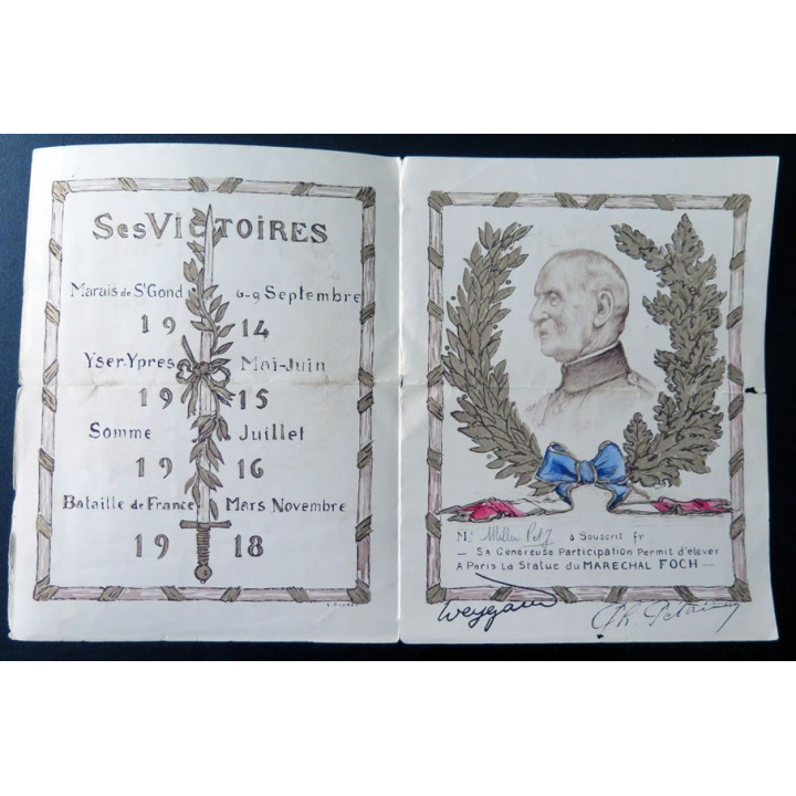 Ancien feuillet de souscription pour élever une statue du Maréchal Foch 1930