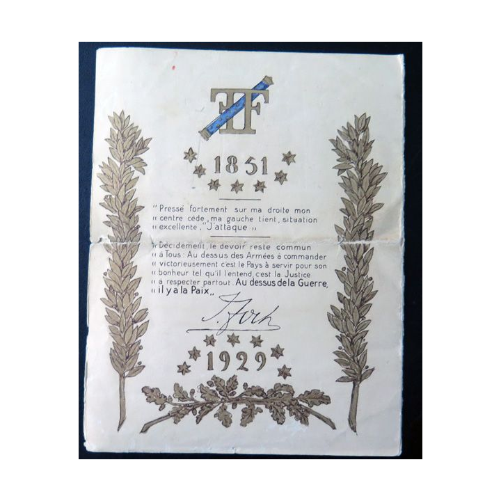 Ancien feuillet de souscription pour élever une statue du Maréchal Foch 1930