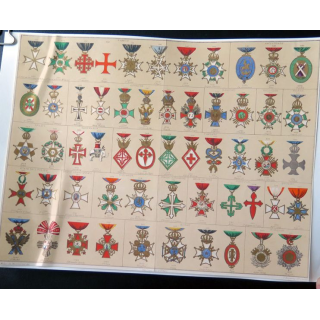 Planche lithographiée des décorations monarchiques et impériales par Ch. Milon de Montherlant