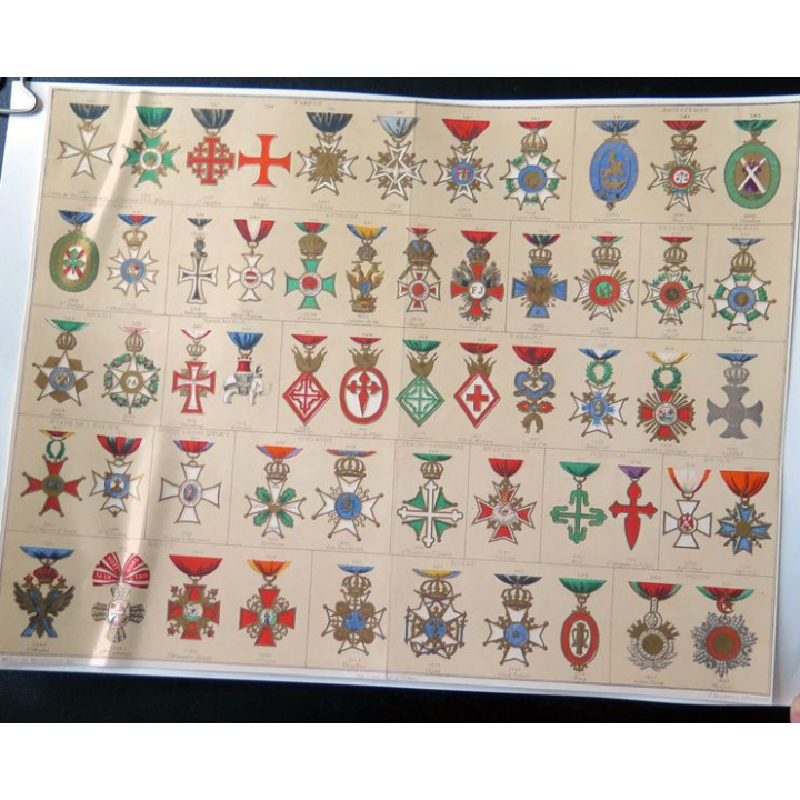 Planche lithographiée des décorations monarchiques et impériales par Ch. Milon de Montherlant