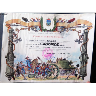 Certificat de bonne conduite du 1° groupe du 12° RAAM attribué à M. Jean Blaise Laborde 1959