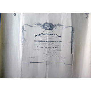 Diplôme de la société astronomique de France attribué en 1938