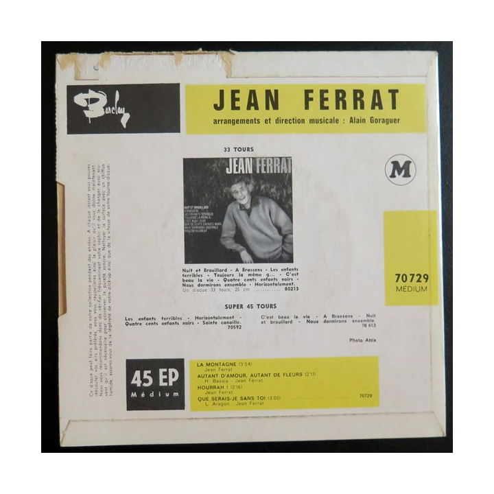 Disque 45 Tours La Montagne et Hourrah de Jean Ferrat