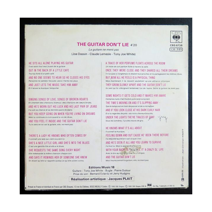 Disque 45 Tours The Guitare don't lie de Joe Dassin