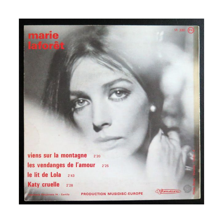 Disque 45 Tours Les vendanges de l'Amour et Viens sur la Montagne de Marie Laforêt