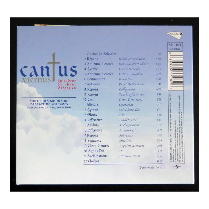 DISQUE CD : Cantus aeternus splendeur du chant grégorien 