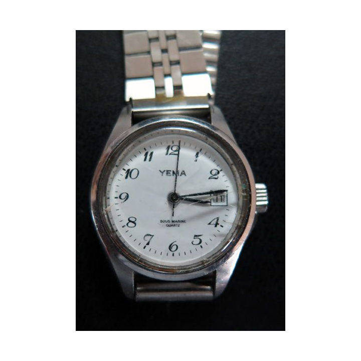 Montre Vintage femme YEMA bracelet en métal argenté