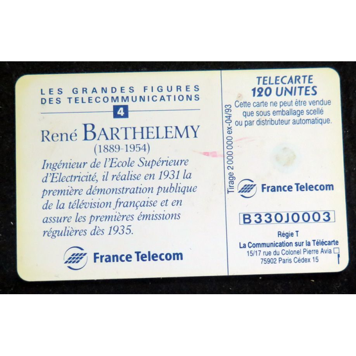 Carte téléphonique télécarte 120 René Barthélémy