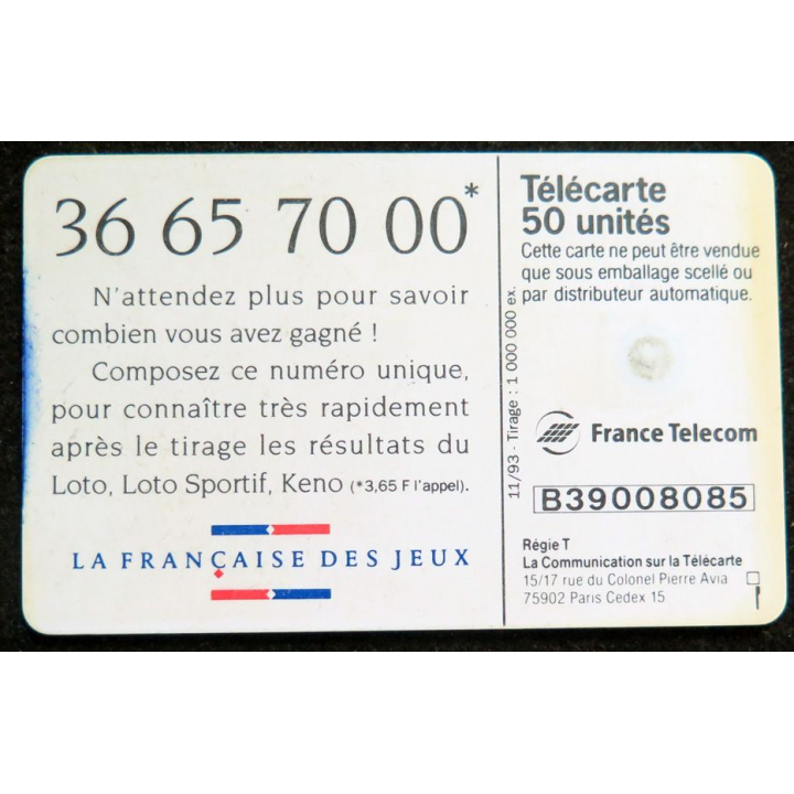Carte téléphonique télécarte 50 Keno