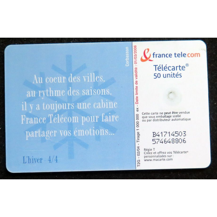 Carte téléphonique télécarte 50Au Coeur des villes l'hiver 1/4