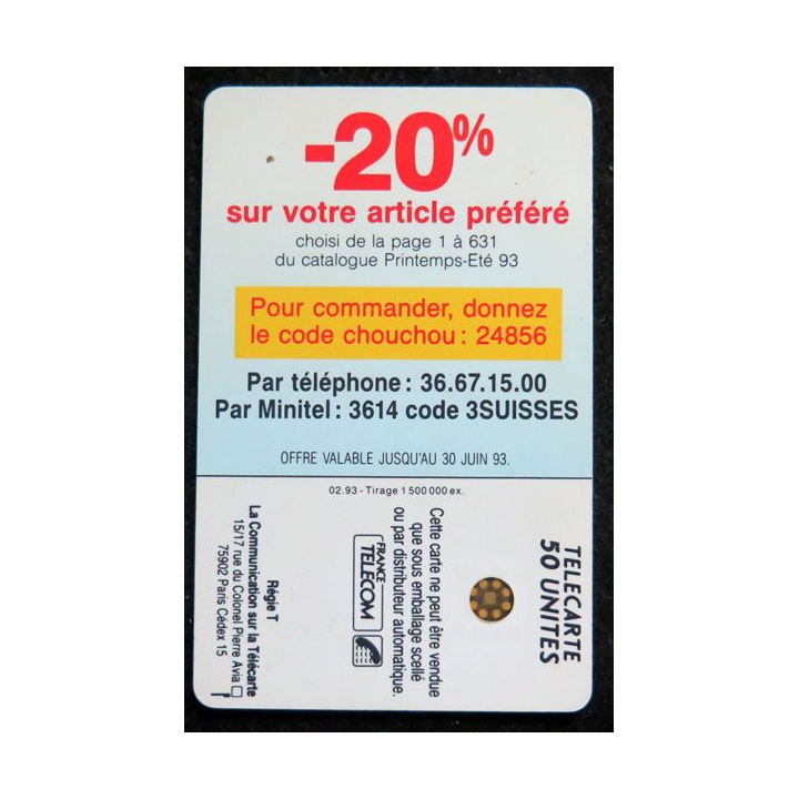 Carte téléphonique télécarte 50 3 SUISSES