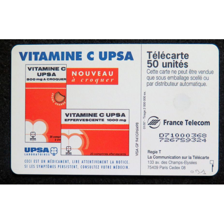 Carte téléphonique télécarte 50 VITAMINE C UPSA