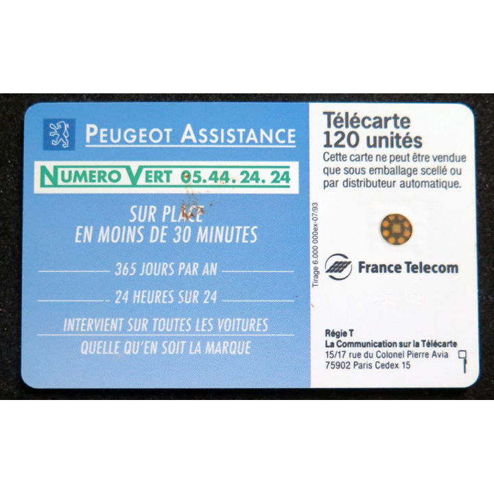 Carte téléphonique télécarte 120 Peugeot assistance