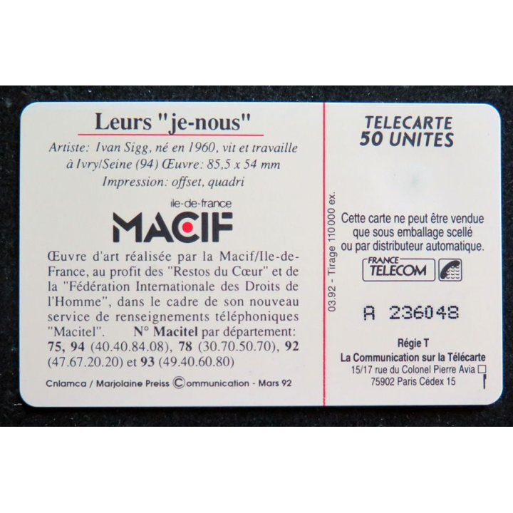 Carte téléphonique télécarte 50 MACIF