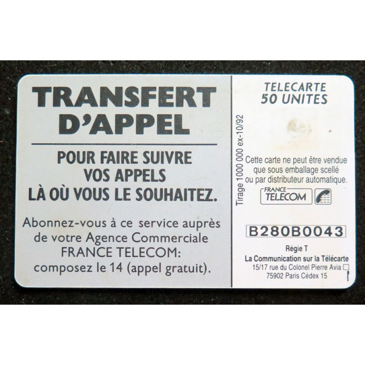 Carte téléphonique télécarte 50 Transfert d'appel