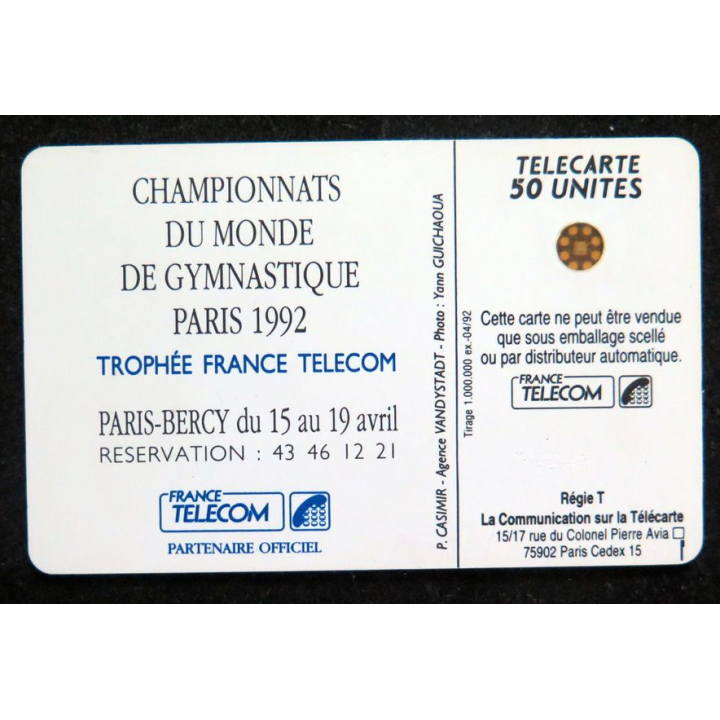 Carte téléphonique télécarte 50 Championnats du monde de gymnastique Paris 1992