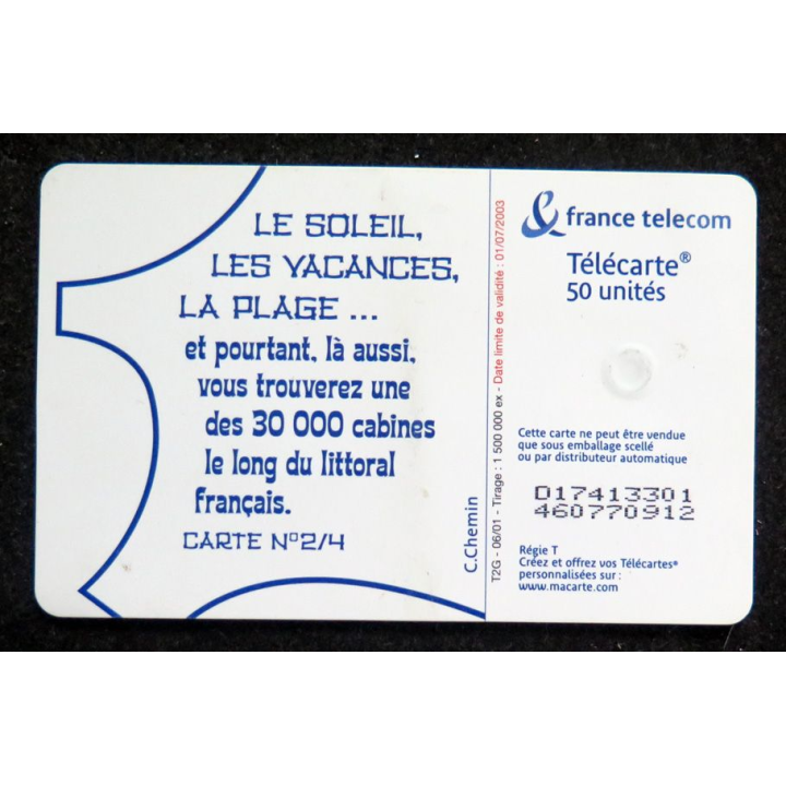 carte téléphonique télécarte 50 le soleil les vacances la plage 2/4