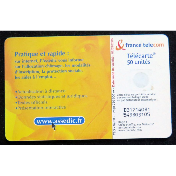 Carte téléphonique télécarte 50 ASSEDIC