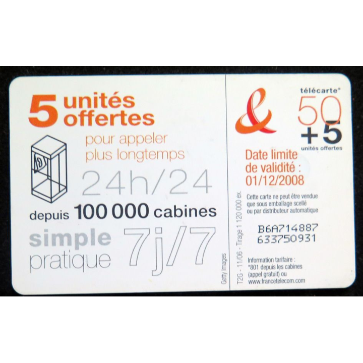 Carte téléphonique télécarte 50+5 France télécom