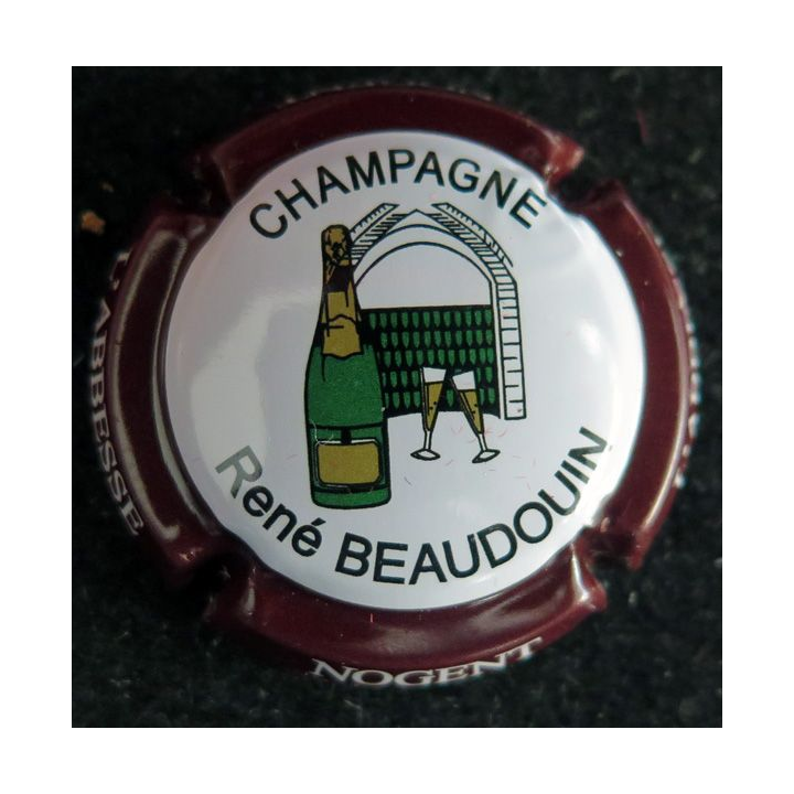 Capsule Muselet de bouteille de champagne BEAUDOUIN René n° 25 Bordeaux foncé majuscules grandes lettres épaisses