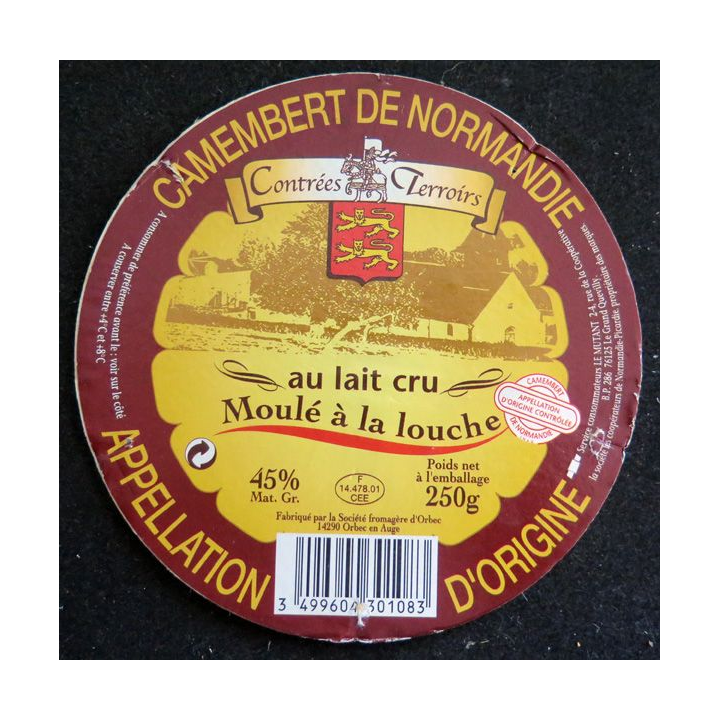Dessus de boite de fromage Camembert de Normandie