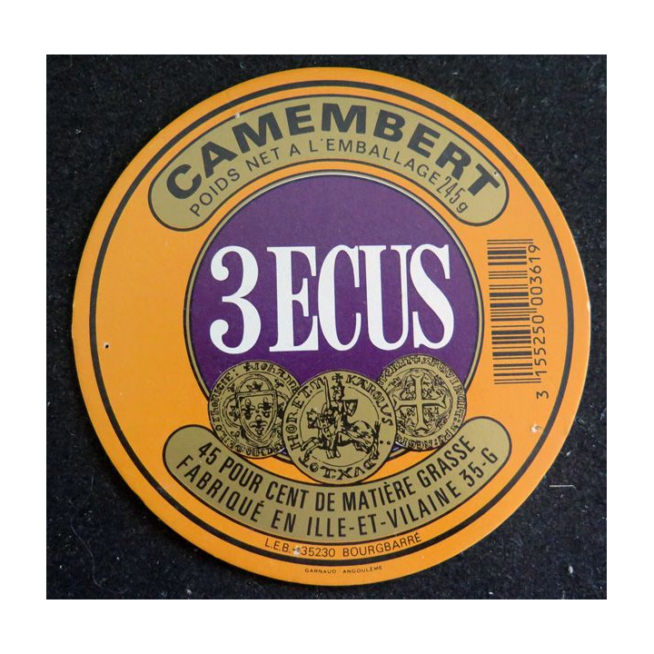 Dessus de boite de fromage Camembert 3 écus