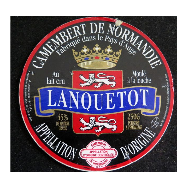 Dessus de boite de fromage Camembert de Normandie Lanquetot