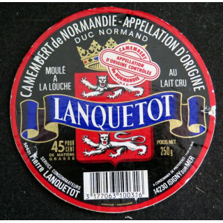 Dessus de boite de fromage Camembert de Normandie Lanquetot
