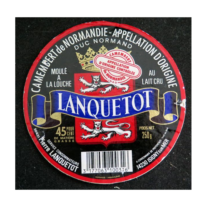 Dessus de boite de fromage Camembert de Normandie Lanquetot