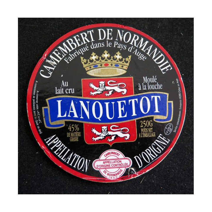 Dessus de boite de fromage Camembert de Normandie Lanquetot