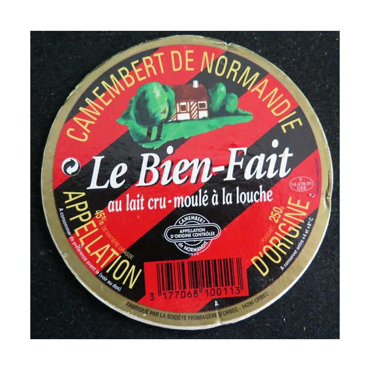 Dessus de boite de fromage Camembert Le Bien Fait
