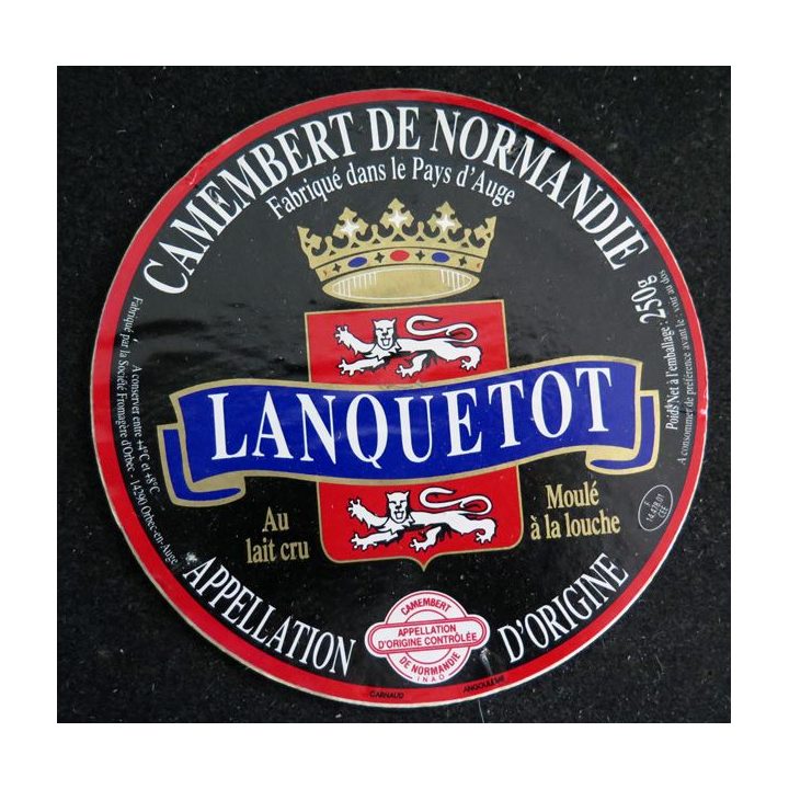 Dessus de boite de fromage Camembert de Normandie Lanquetot