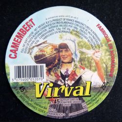 Dessus de boite de fromage Camembert Virval