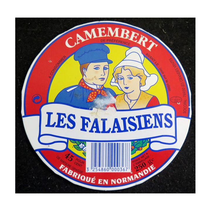 Dessus de boite de fromage Camembert Les Falaisiens